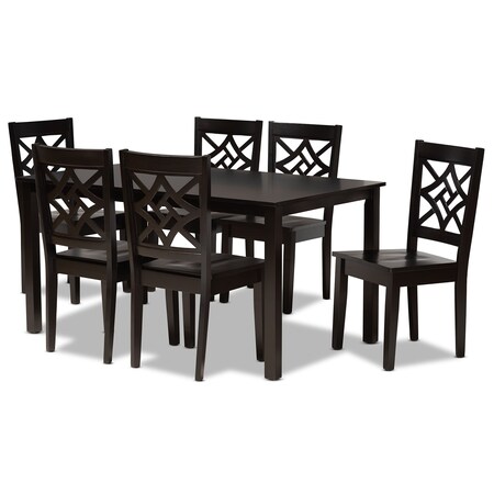 Baxton Studio Nicolette Modern and Contemporary Dark Brown Finished Wood 7-Piece Dining Set 179-11385-10519-Zoro